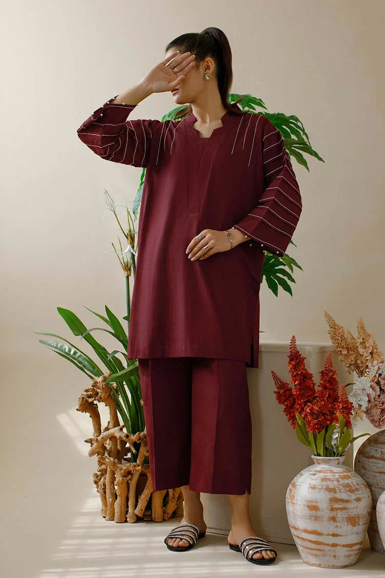ATM26136 | Designer's Solid Maroon Ready To Wear Co-Ord Set
