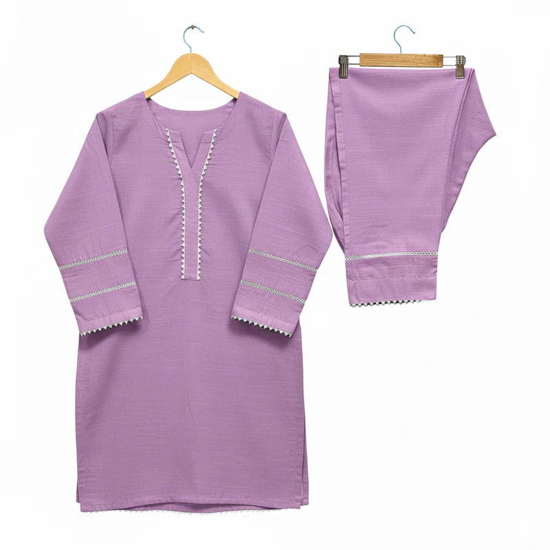 ATM26146 | Pakistani Designer Girls Khaddar Solid Embellished Suit 2pc - Lilac