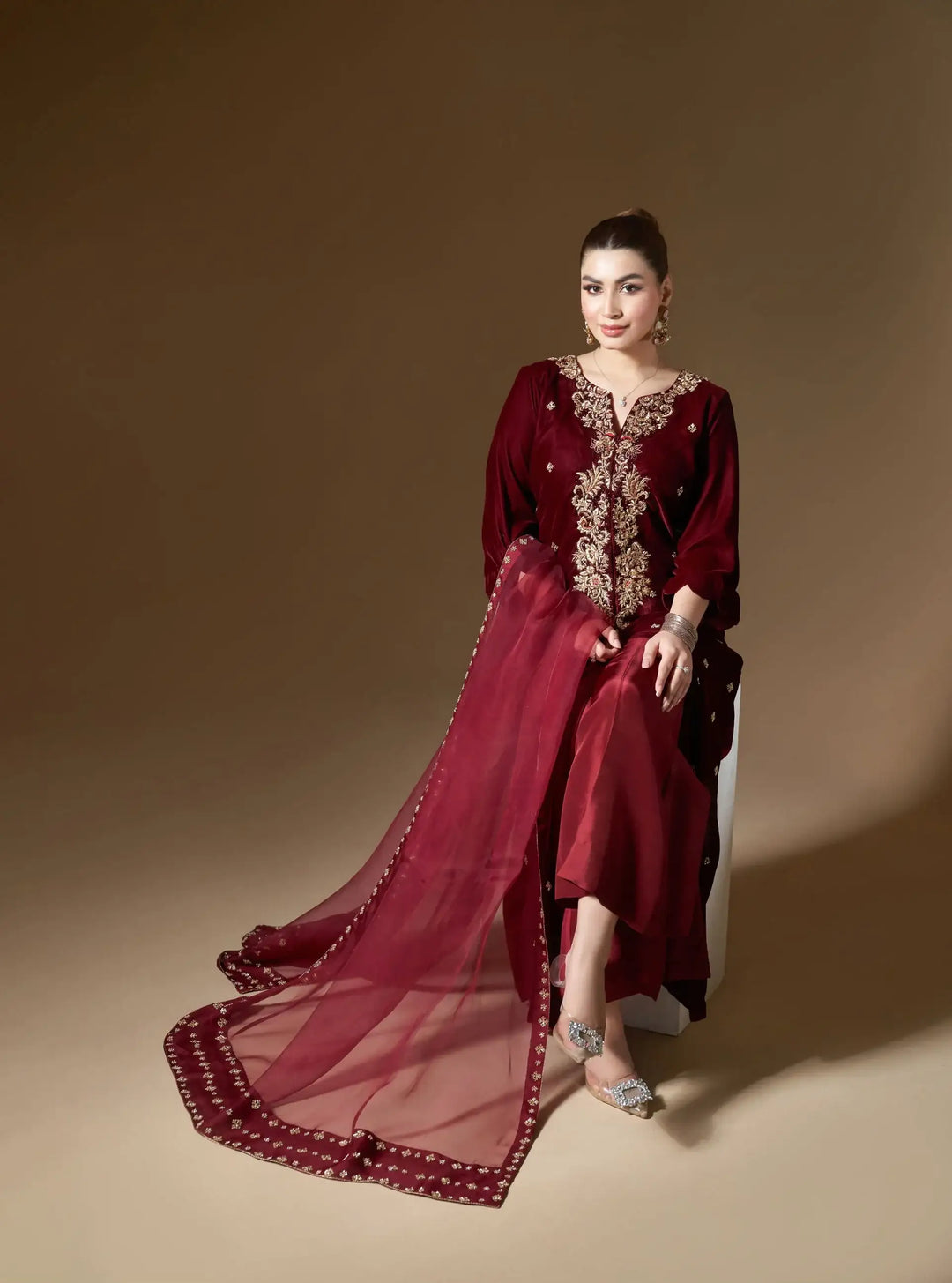 ATM26149 | Pakistani Designer Ready To Wear Velvet 3 Piece Suit
