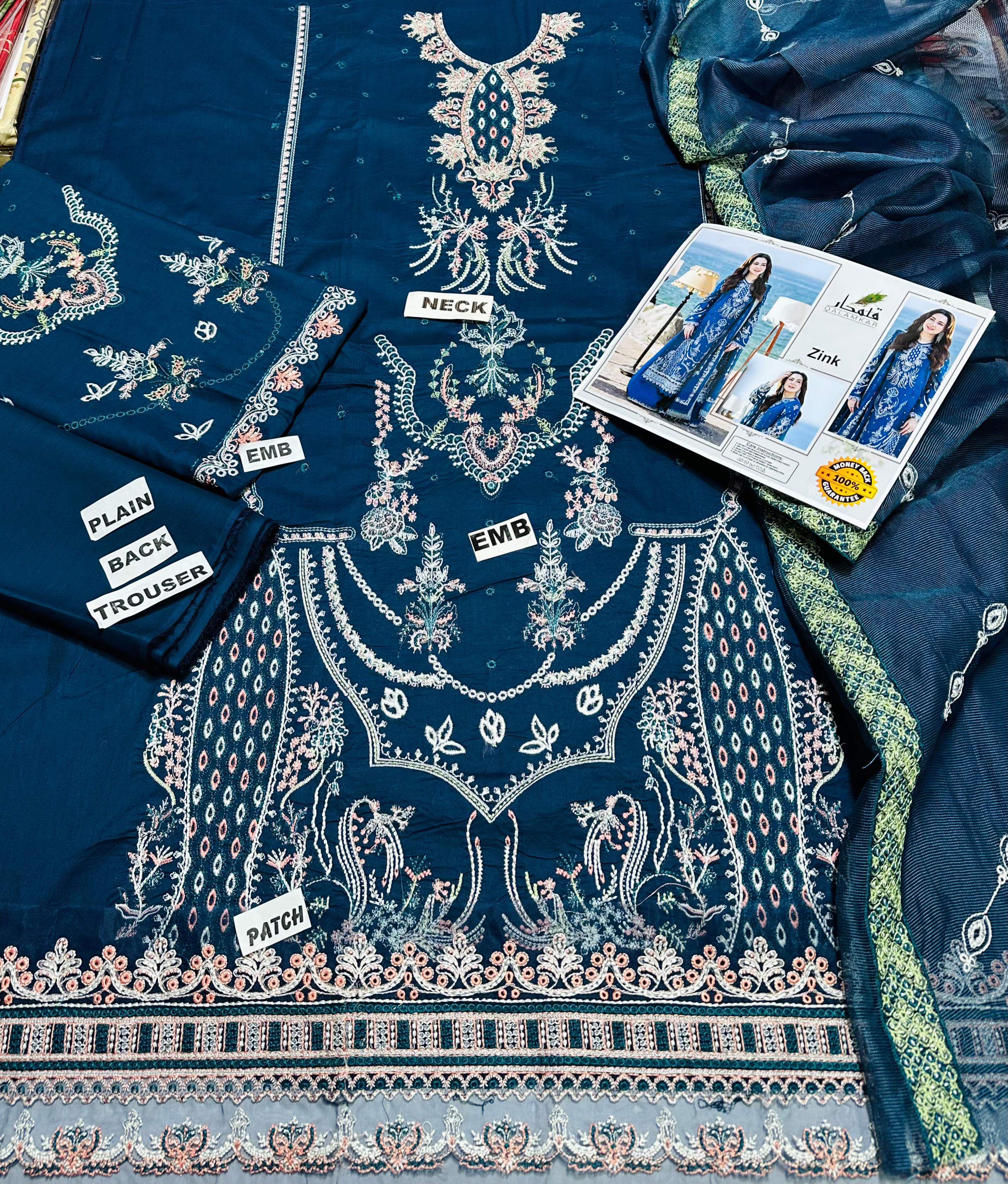 ATM26154 | Pakistani Designer Qalamkar Inspired Ready To Wear Luxury Lawn 3 Piece Suit