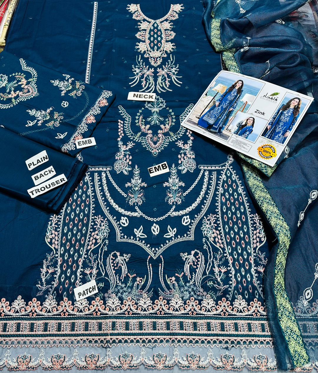 ATM26154 | Pakistani Designer Qalamkar Inspired Ready To Wear Luxury Lawn 3 Piece Suit