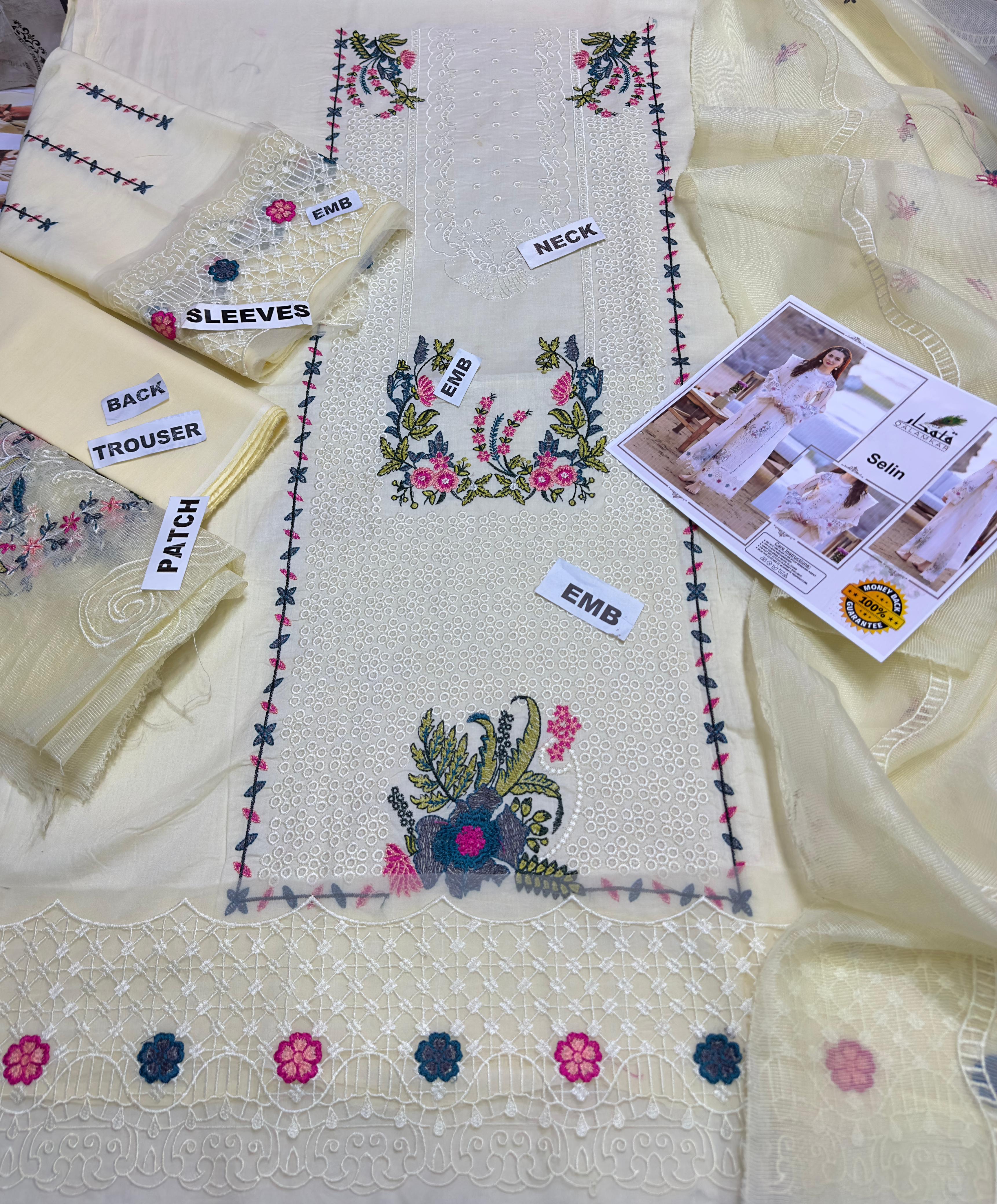 ATM26163 | Pakistani Designer Qalamkar Inspired Ready To Wear Luxury Lawn 3 Piece Suit
