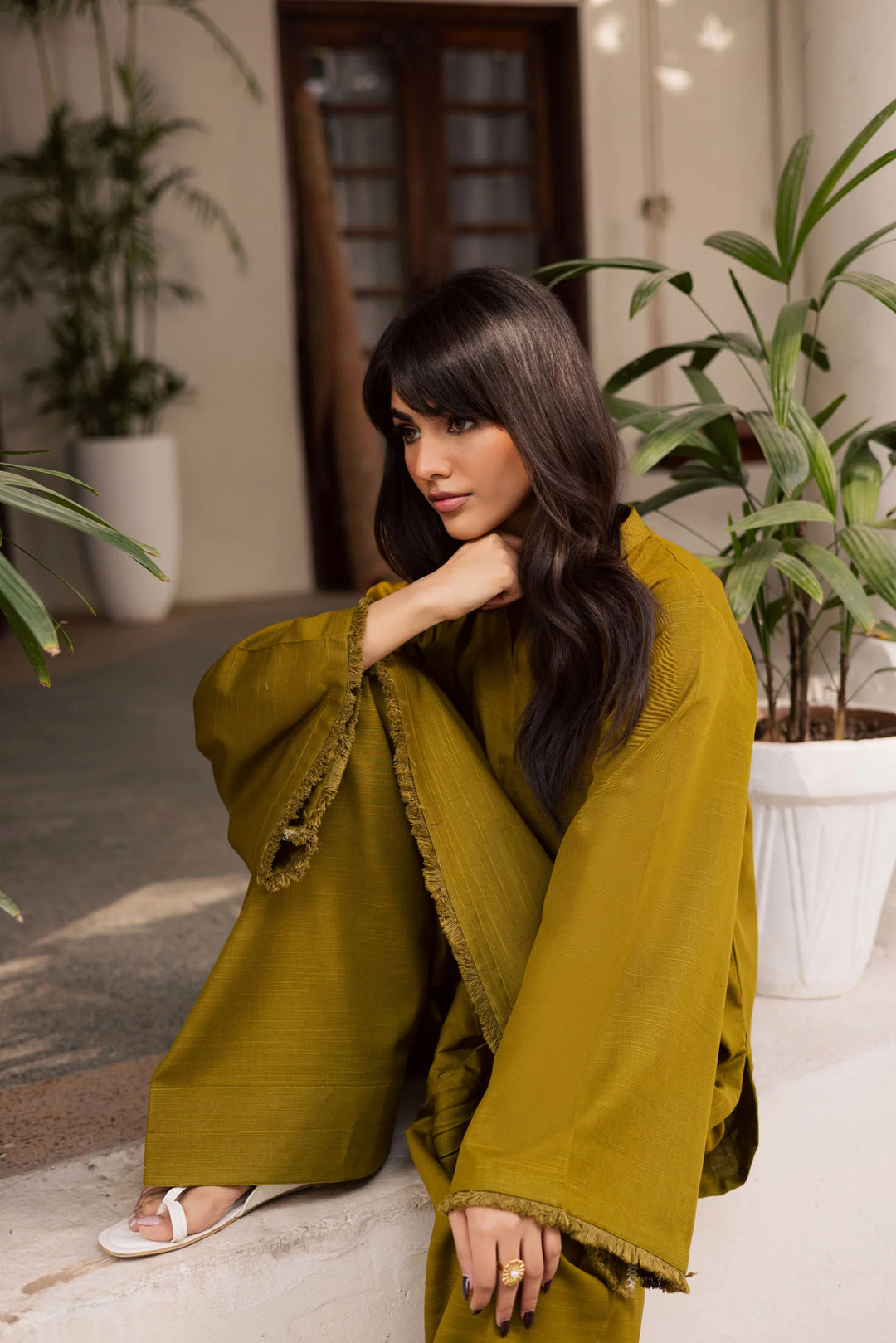 ATM26181 | Pakistani Designer Solid Green Stitched 2PC Khaddar Co-Ord Set