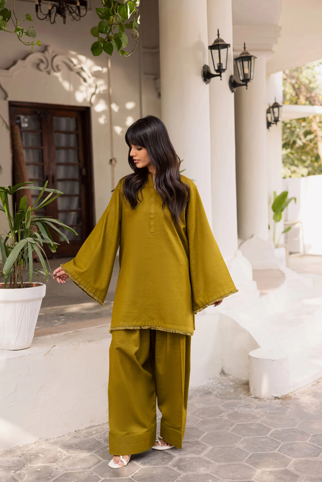 ATM26181 | Pakistani Designer Solid Green Stitched 2PC Khaddar Co-Ord Set