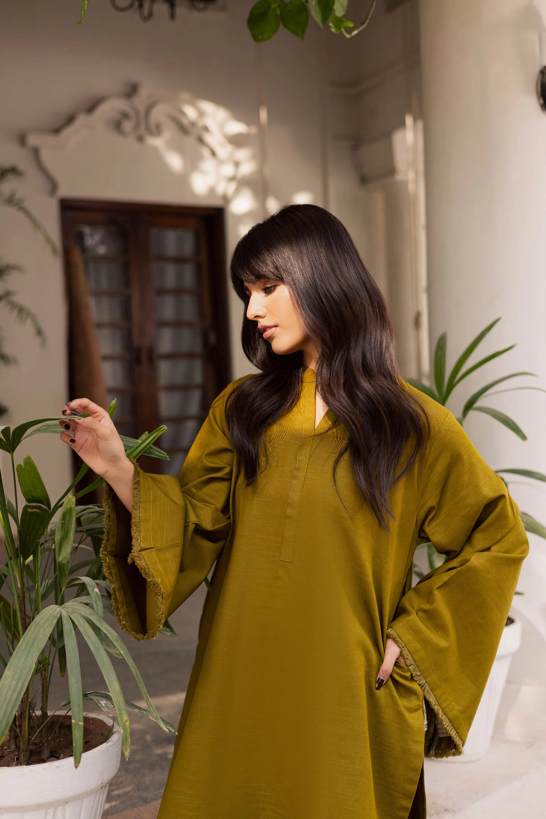 ATM26181 | Pakistani Designer Solid Green Stitched 2PC Khaddar Co-Ord Set