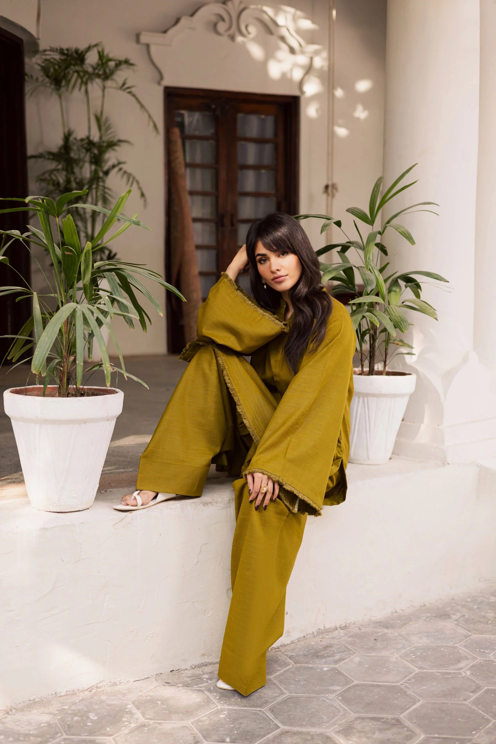 ATM26181 | Pakistani Designer Solid Green Stitched 2PC Khaddar Co-Ord Set