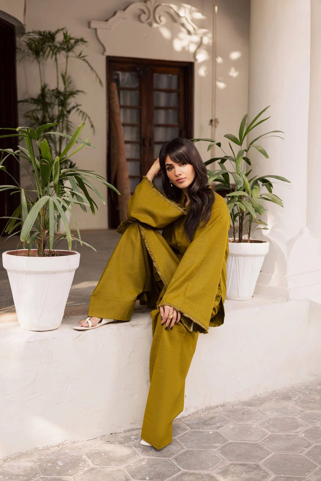 ATM26181 | Pakistani Designer Solid Green Stitched 2PC Khaddar Co-Ord Set