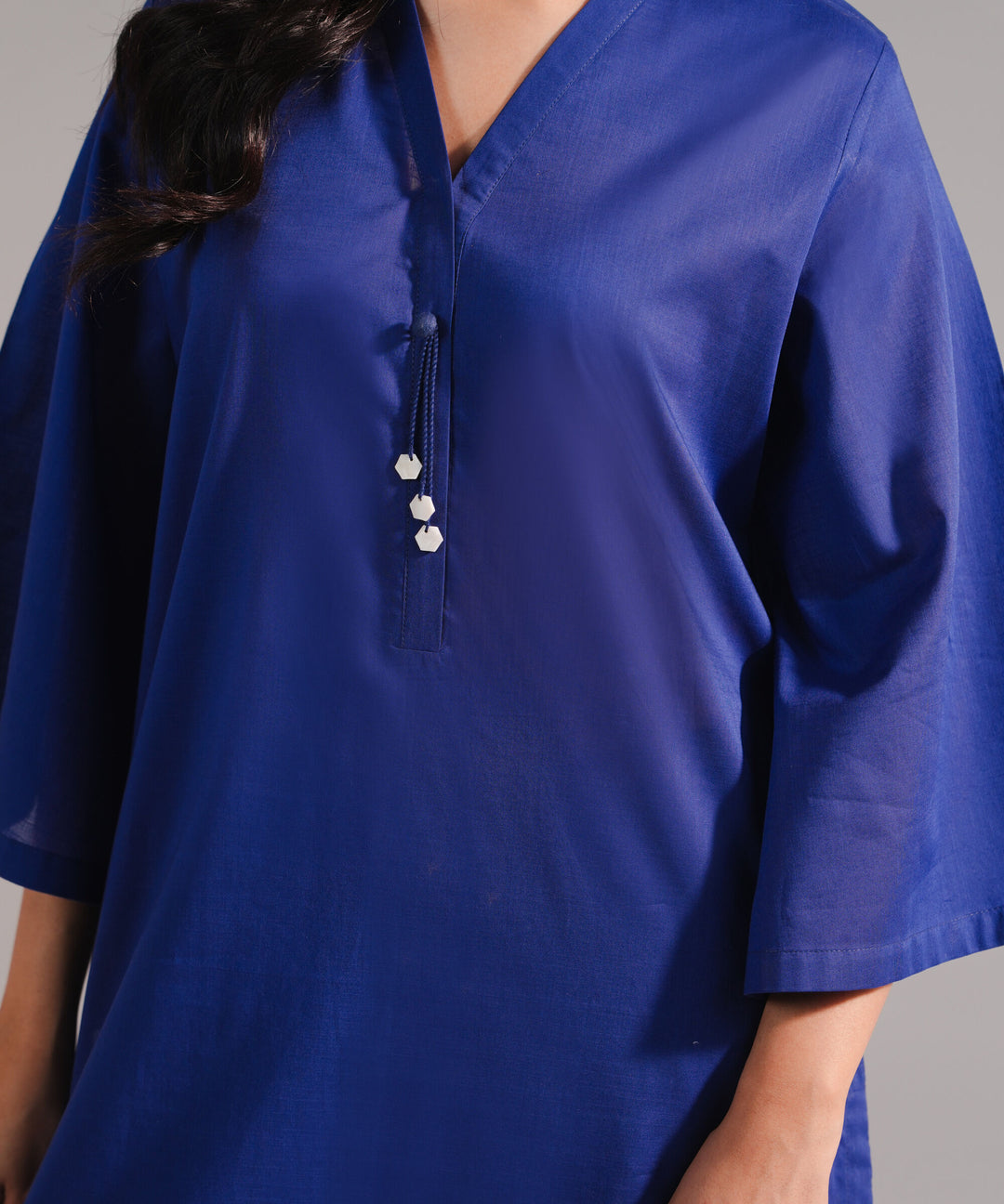 ATM26183 | Pakistani Designer Sapphire Solid Blue Stitched 2PC Lawn Co-Ord Set