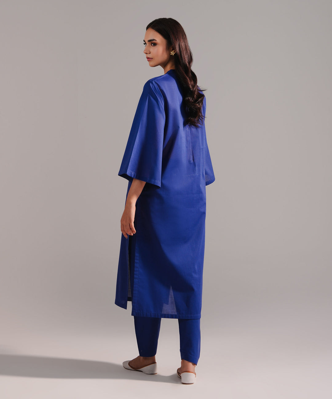 ATM26183 | Pakistani Designer Sapphire Solid Blue Stitched 2PC Lawn Co-Ord Set