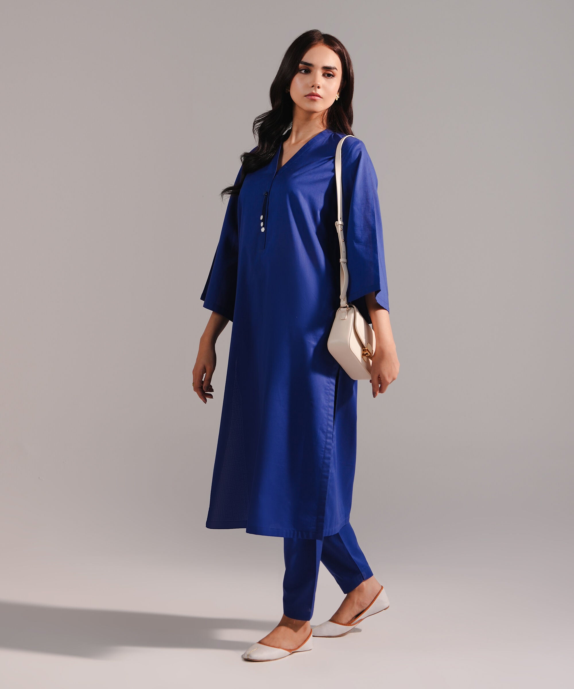 ATM26183 | Pakistani Designer Sapphire Solid Blue Stitched 2PC Lawn Co-Ord Set