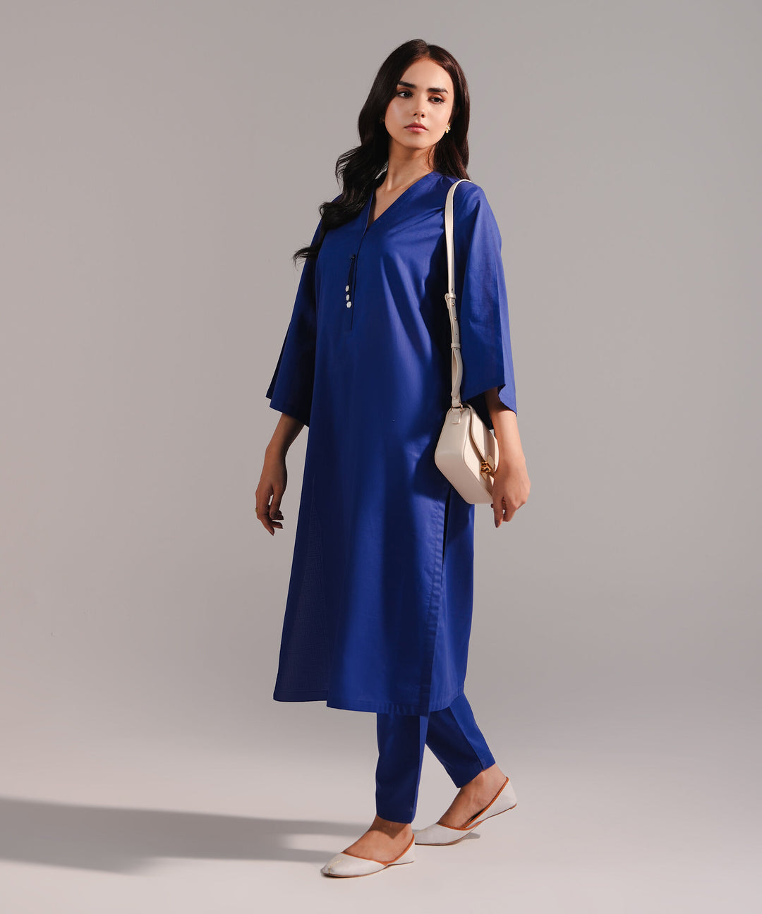 ATM26183 | Pakistani Designer Sapphire Solid Blue Stitched 2PC Lawn Co-Ord Set