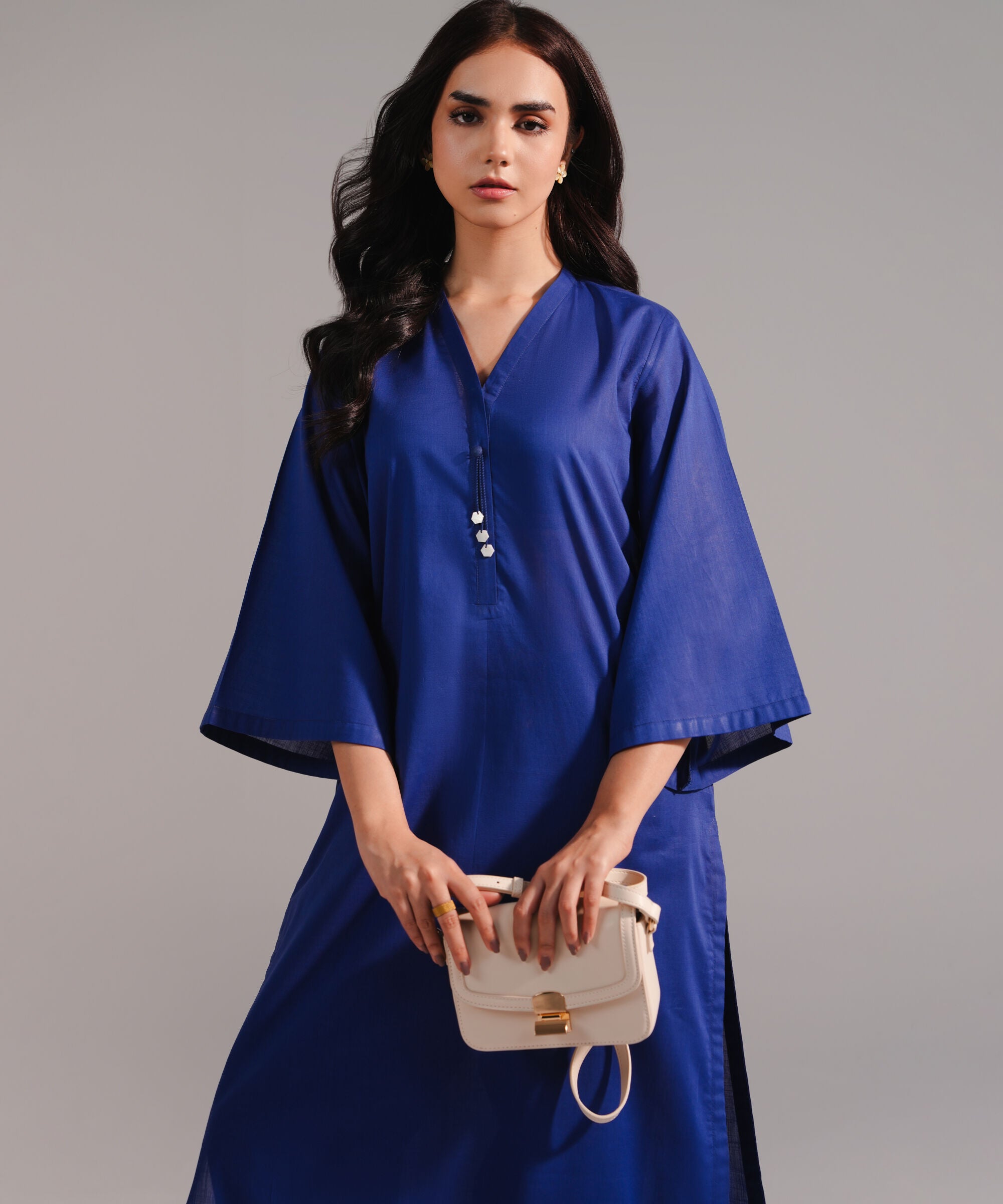 ATM26183 | Pakistani Designer Sapphire Solid Blue Stitched 2PC Lawn Co-Ord Set