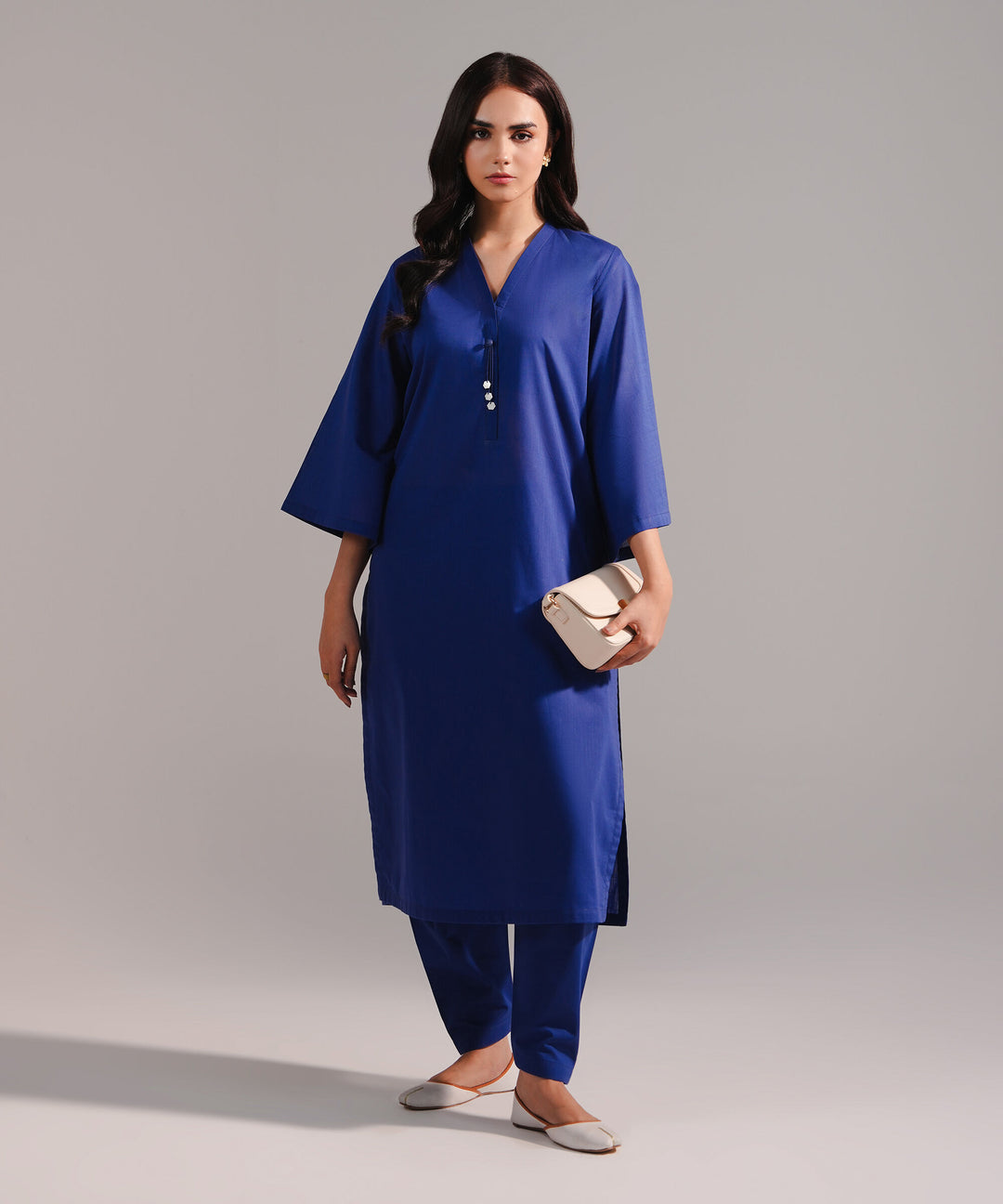 ATM26183 | Pakistani Designer Sapphire Solid Blue Stitched 2PC Lawn Co-Ord Set