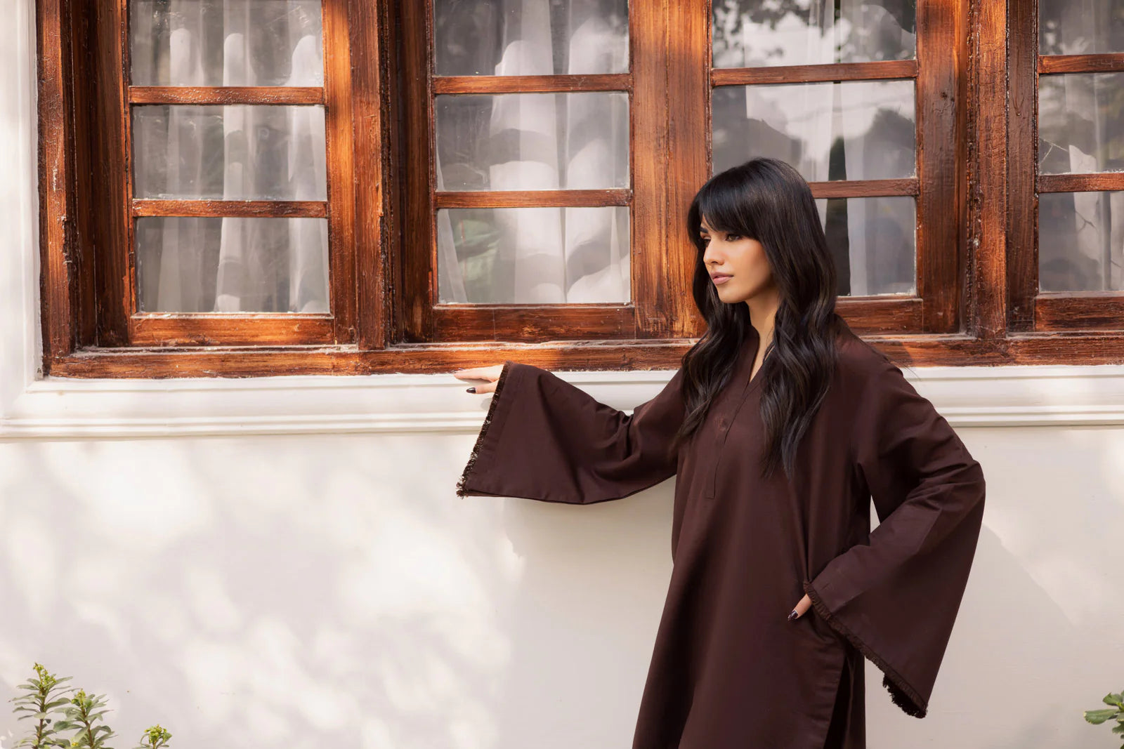 ATM26182 | Pakistani Designer Solid Dark Brown Stitched 2PC Khaddar Co-Ord Set