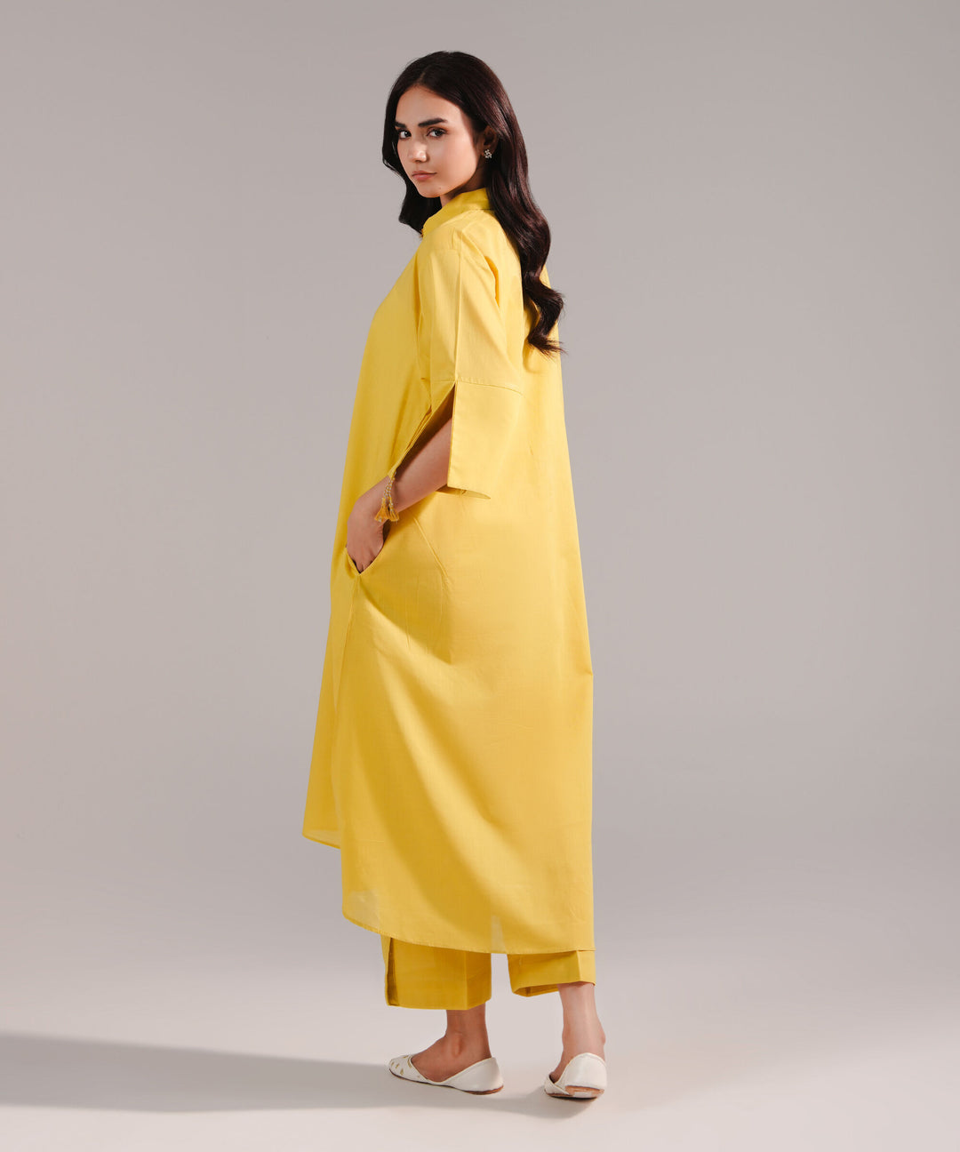 ATM26184 | Pakistani Designer Sapphire Solid Yellow Stitched 2PC Lawn Co-Ord Set