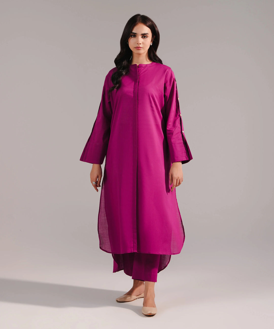 ATM26185 | Pakistani Designer Sapphire Solid Purple Stitched 2PC Lawn Co-Ord Set