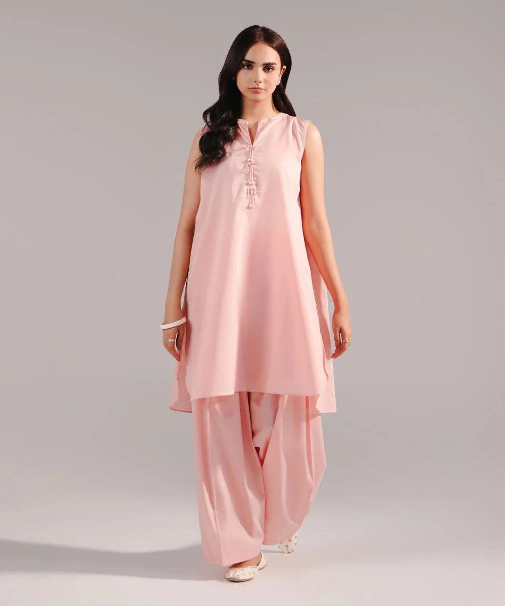 ATM26186 | Pakistani Designer Sapphire Solid Pink Stitched 2PC Lawn Co-Ord Set