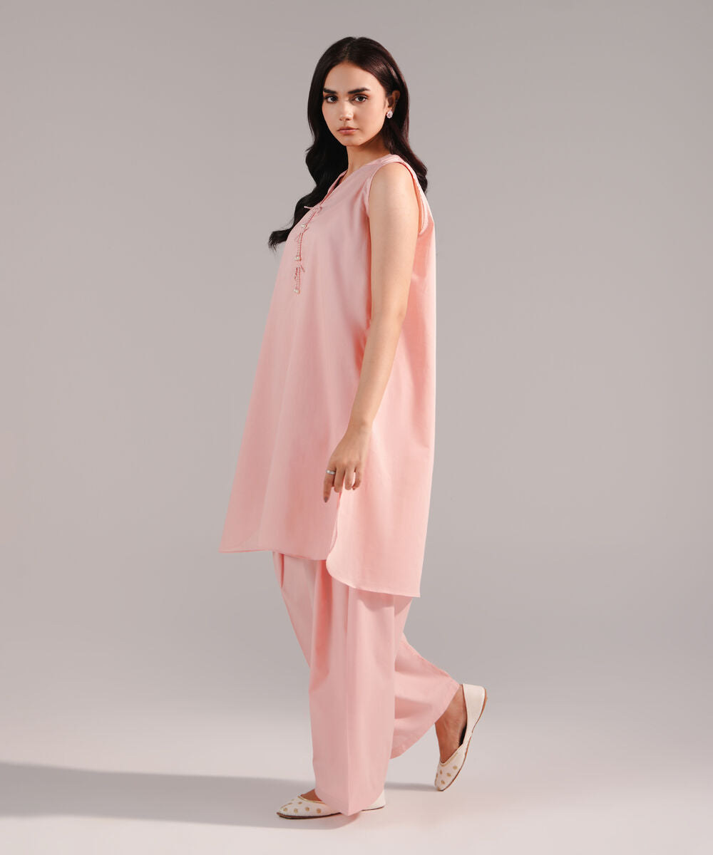 ATM26186 | Pakistani Designer Sapphire Solid Pink Stitched 2PC Lawn Co-Ord Set