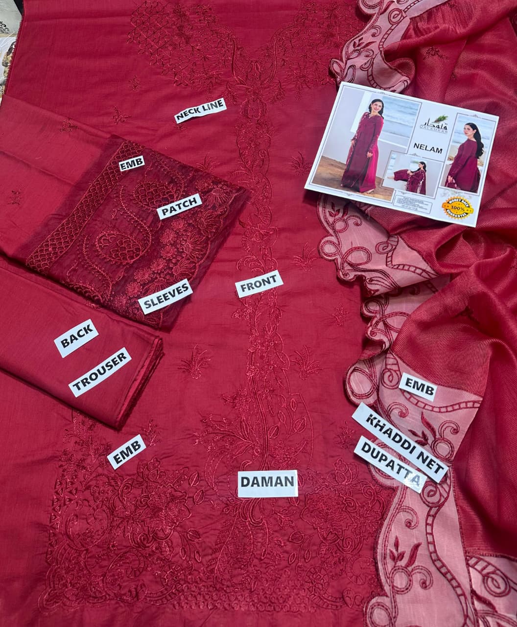 ATM26190 | Pakistani Designer Qalamkar Inspired Ready To Wear Luxury Lawn 3 Piece Suit