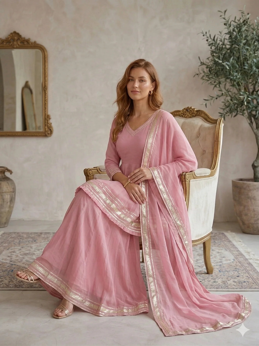ATM26210 | Pakistani Designer's Chiffon Readymade 3 Piece Suit