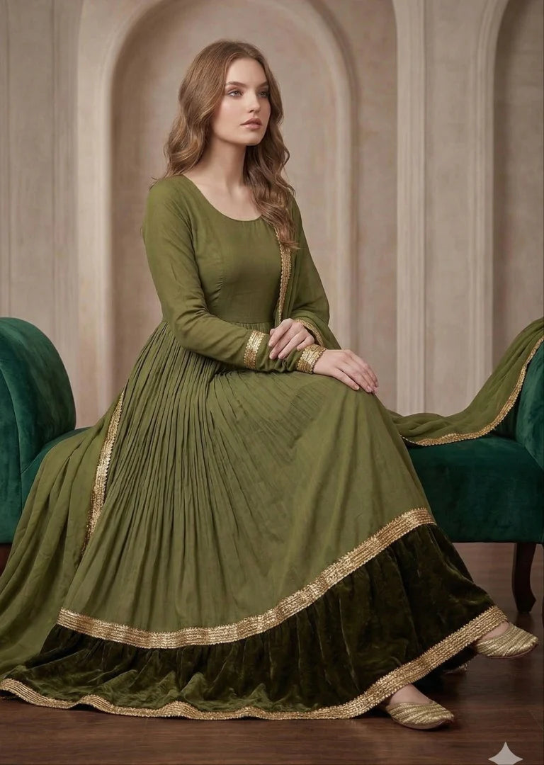 ATM26211 | Pakistani Designer's Chiffon Readymade Anarkali-style maxi dress