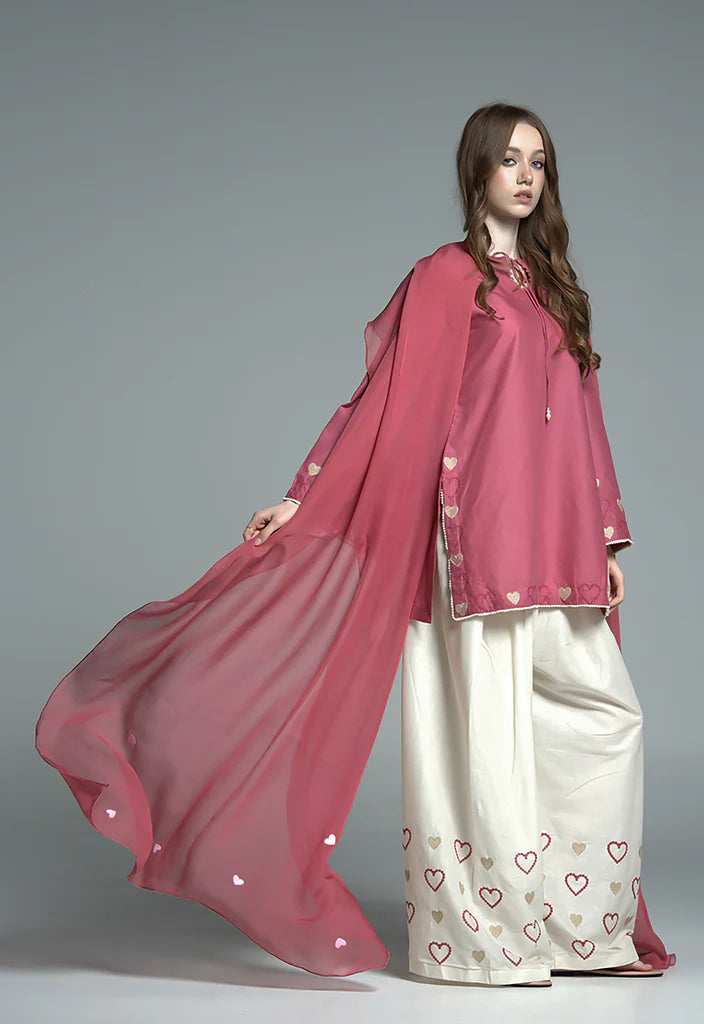 ATM26213 | Mulberry Pink Cotton Short Shirt Paired With Farshi Shalwar