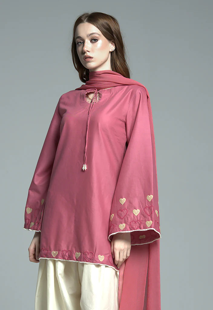 ATM26213 | Mulberry Pink Cotton Short Shirt Paired With Farshi Shalwar
