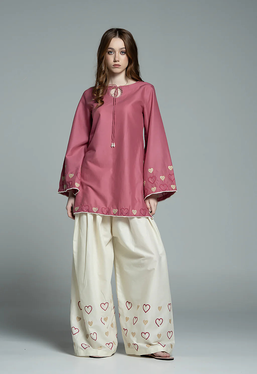 ATM26213 | Mulberry Pink Cotton Short Shirt Paired With Farshi Shalwar