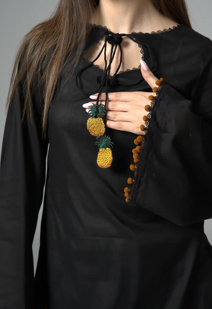 ATM26215 | The Black Cotton Short Shirt Paired With Farshi Shalwar