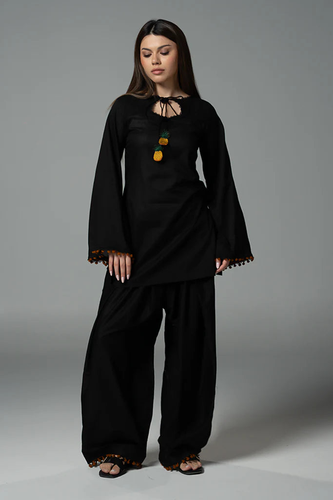 ATM26215 | The Black Cotton Short Shirt Paired With Farshi Shalwar