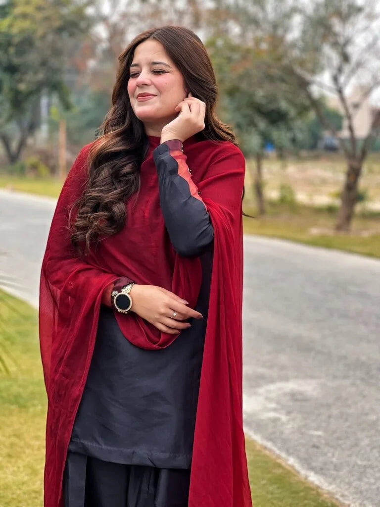 ATM26219 | The Black Silk Short Shirt Paired With Farshi Shalwar