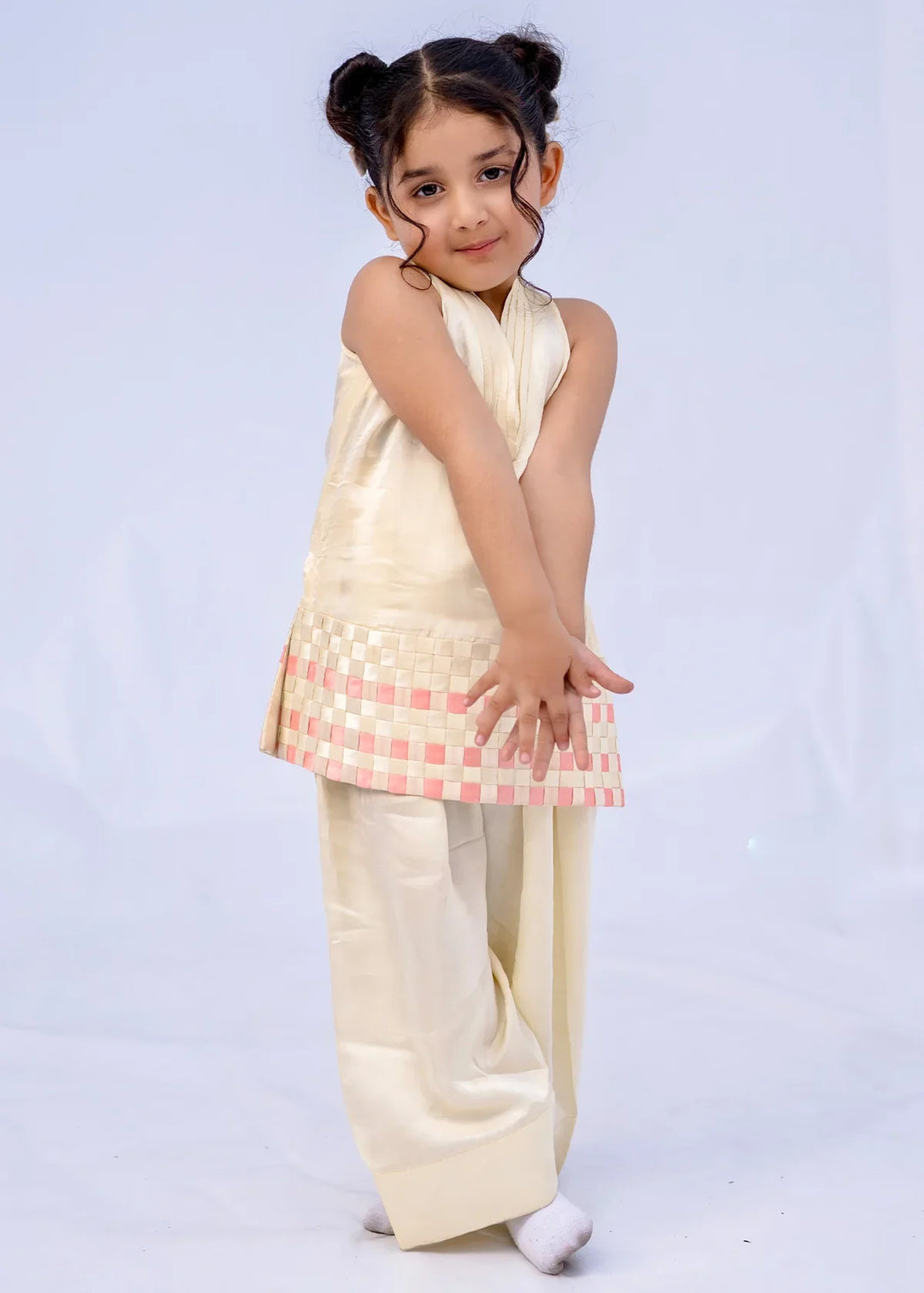ATM26221 | Ivory Shamose Silk Readymade 2 Pc Suit Chatta Patti Design