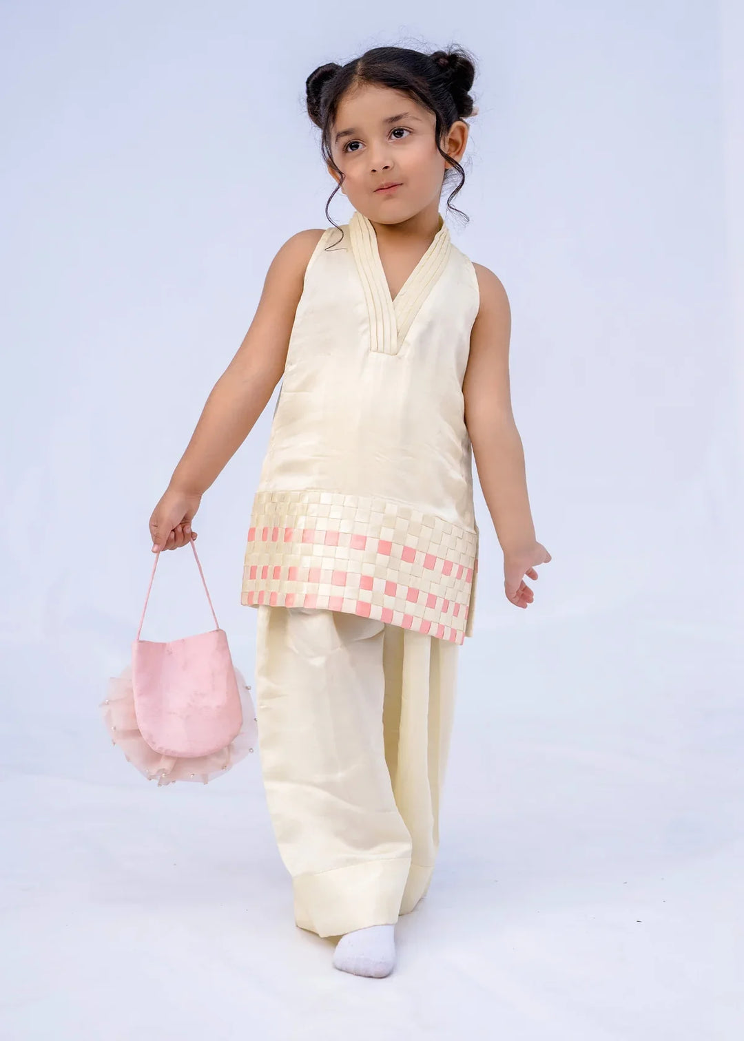 ATM26221 | Ivory Shamose Silk Readymade 2 Pc Suit Chatta Patti Design