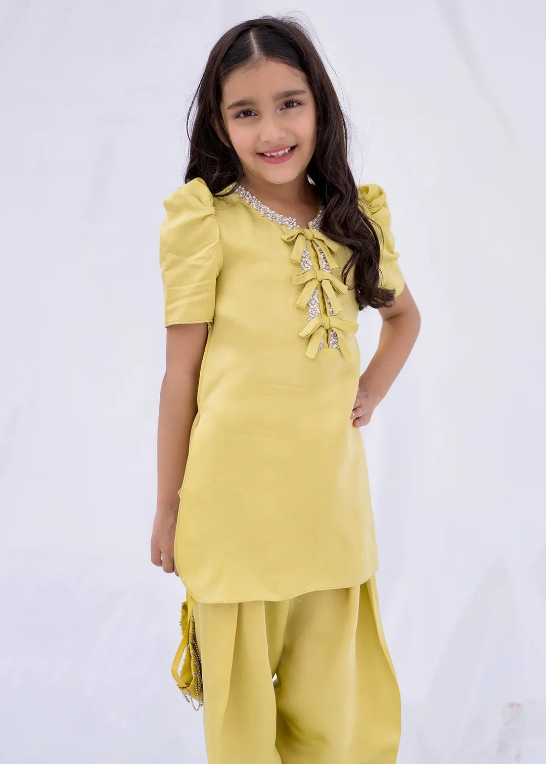 ATM26222 | Yellow & Pink Shamose Silk Readymade 2 Pc Suit in Farshi Shalwar Style