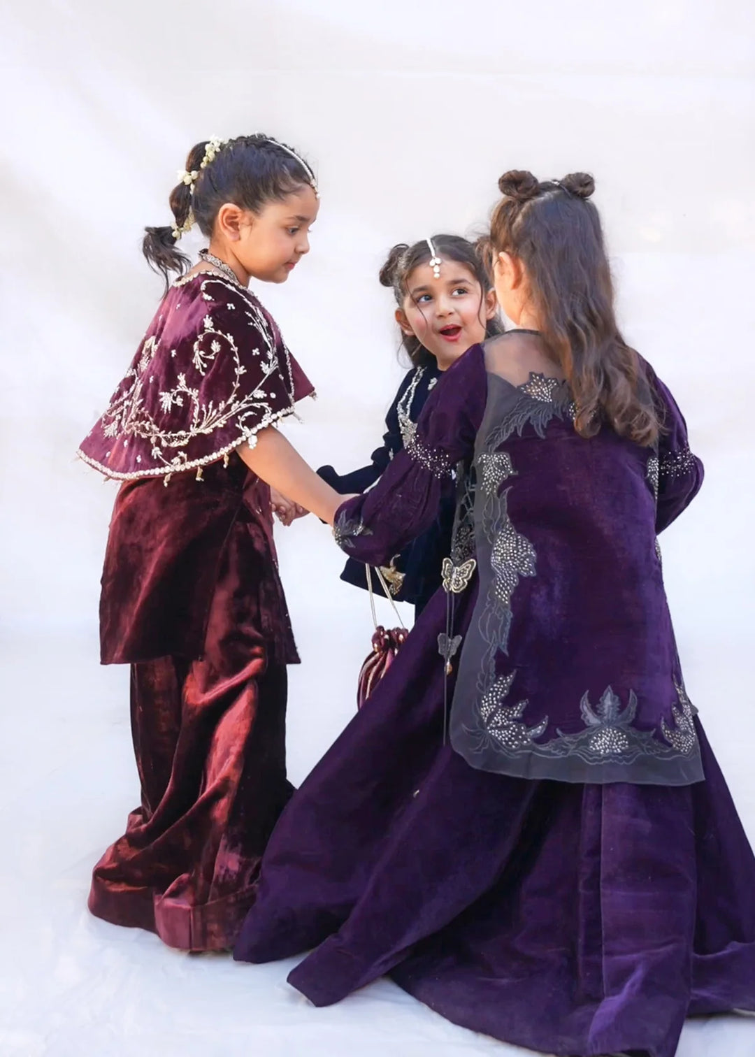 ATM26226 | Mommy & Me Three Piece Partywear Readymade Suit in Purple Velvet