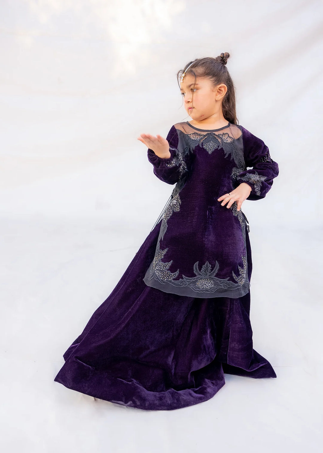ATM26226 | Mommy & Me Three Piece Partywear Readymade Suit in Purple Velvet