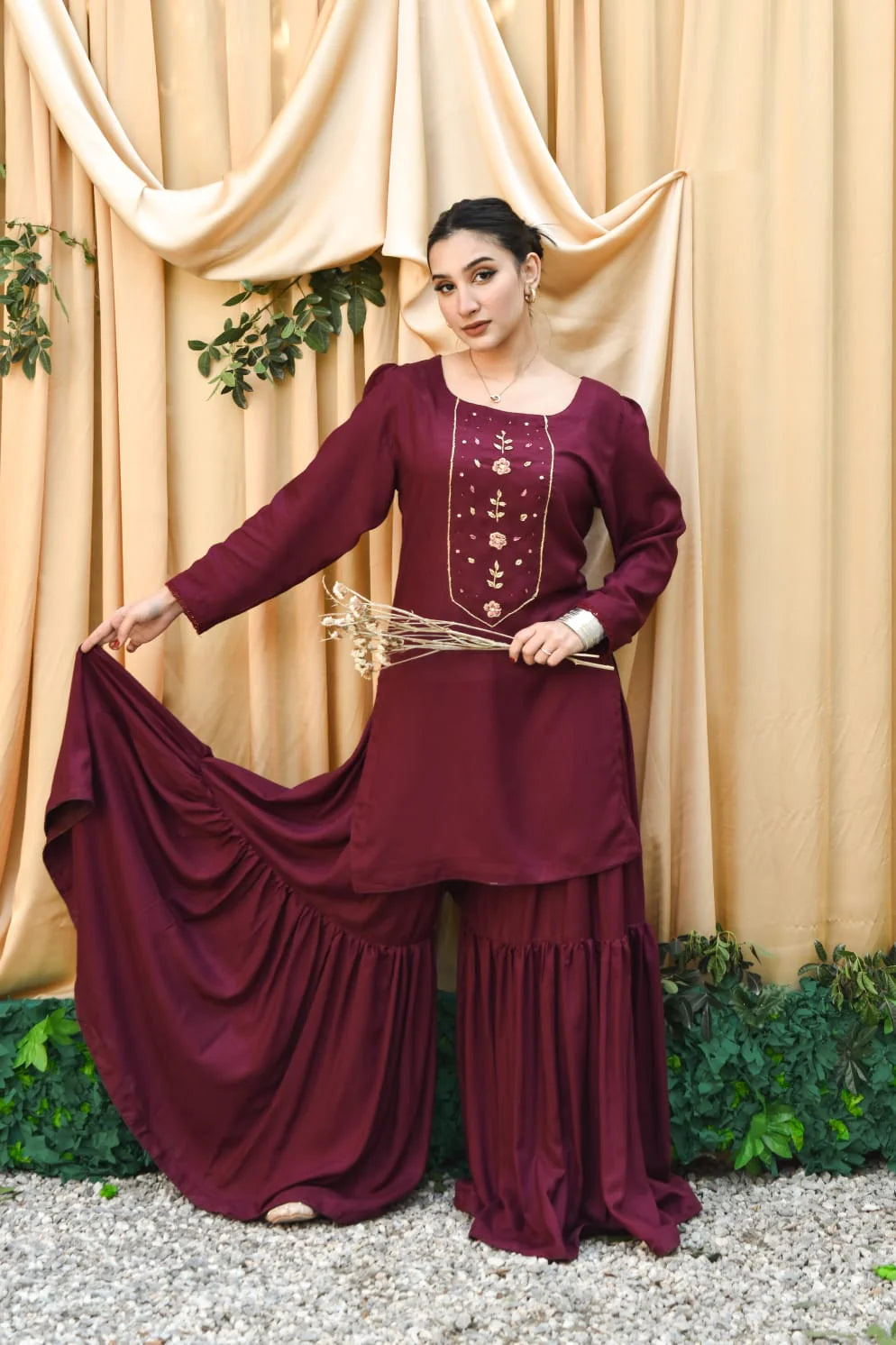 ATM26260 | Pakistani Designer's Nayab 2Pc, Embroidered Gharara Set