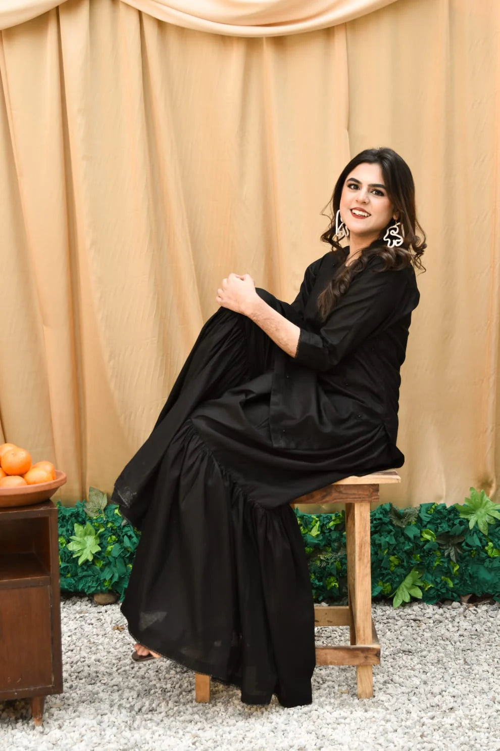 ATM26261 | Pakistani Designer's Midnight 2Pc, Embroidered Gharara Set