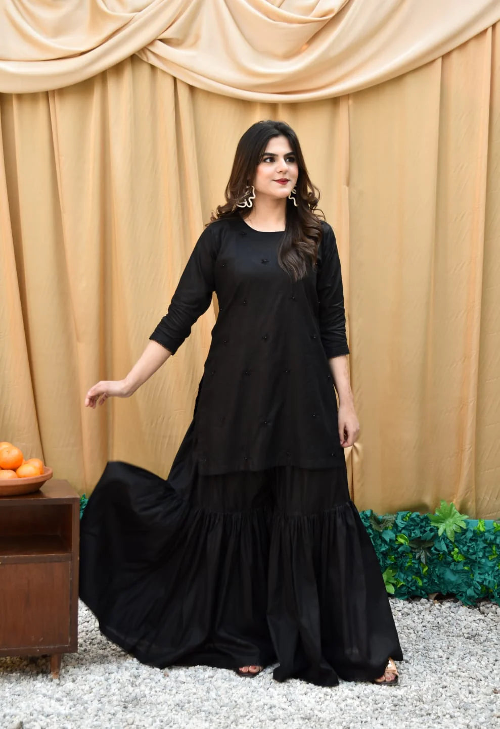ATM26261 | Pakistani Designer's Midnight 2Pc, Embroidered Gharara Set