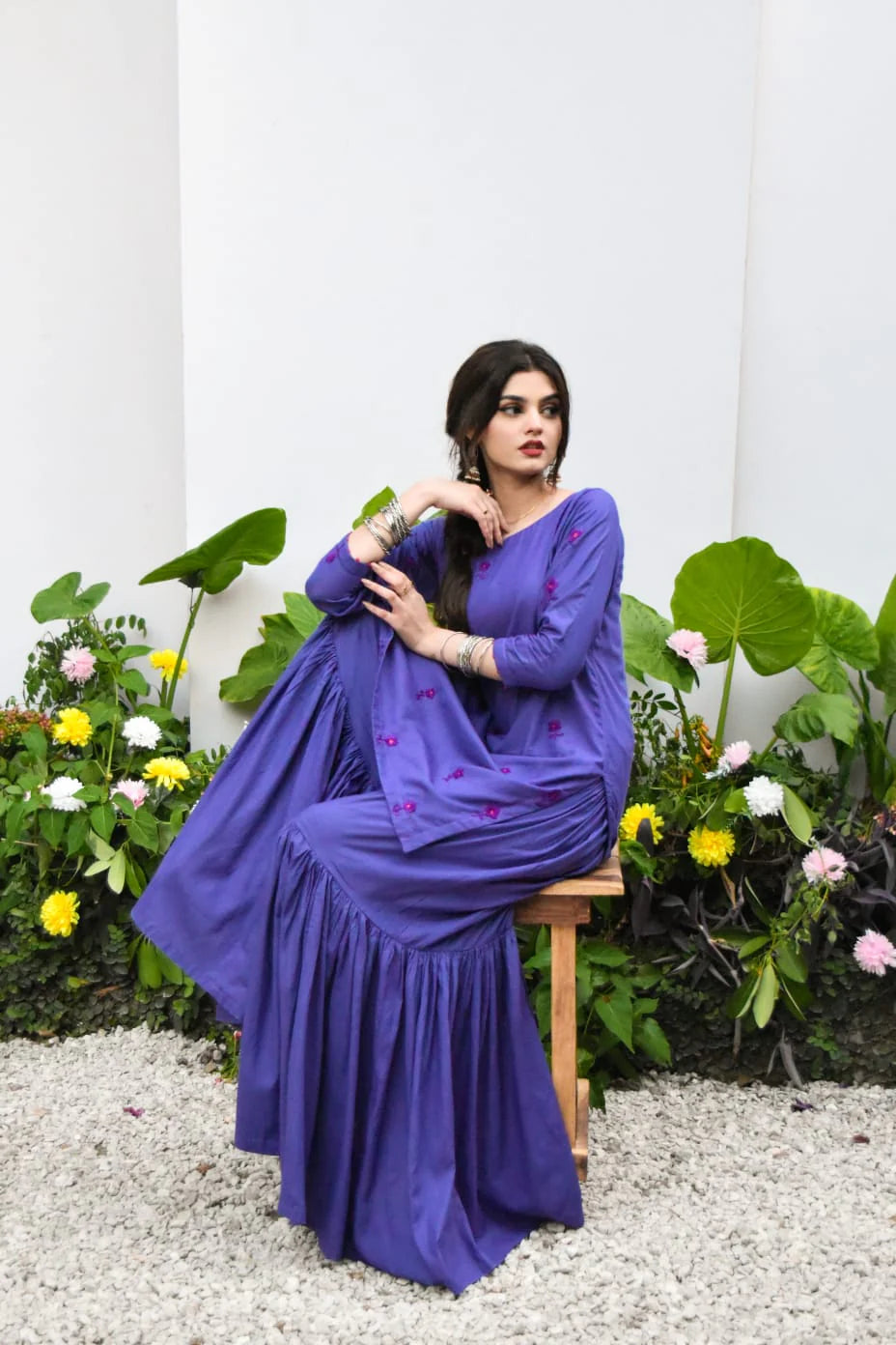 ATM26262 | Pakistani Designer's Violet 2Pc, Embroidered Gharara Set