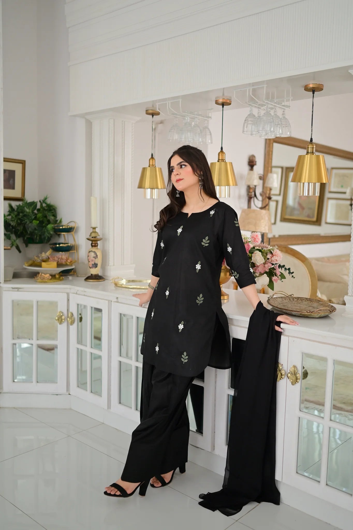 ATM26269 | Pakistani Designer's Anmol Embroidered Farshi Shalwar Suit