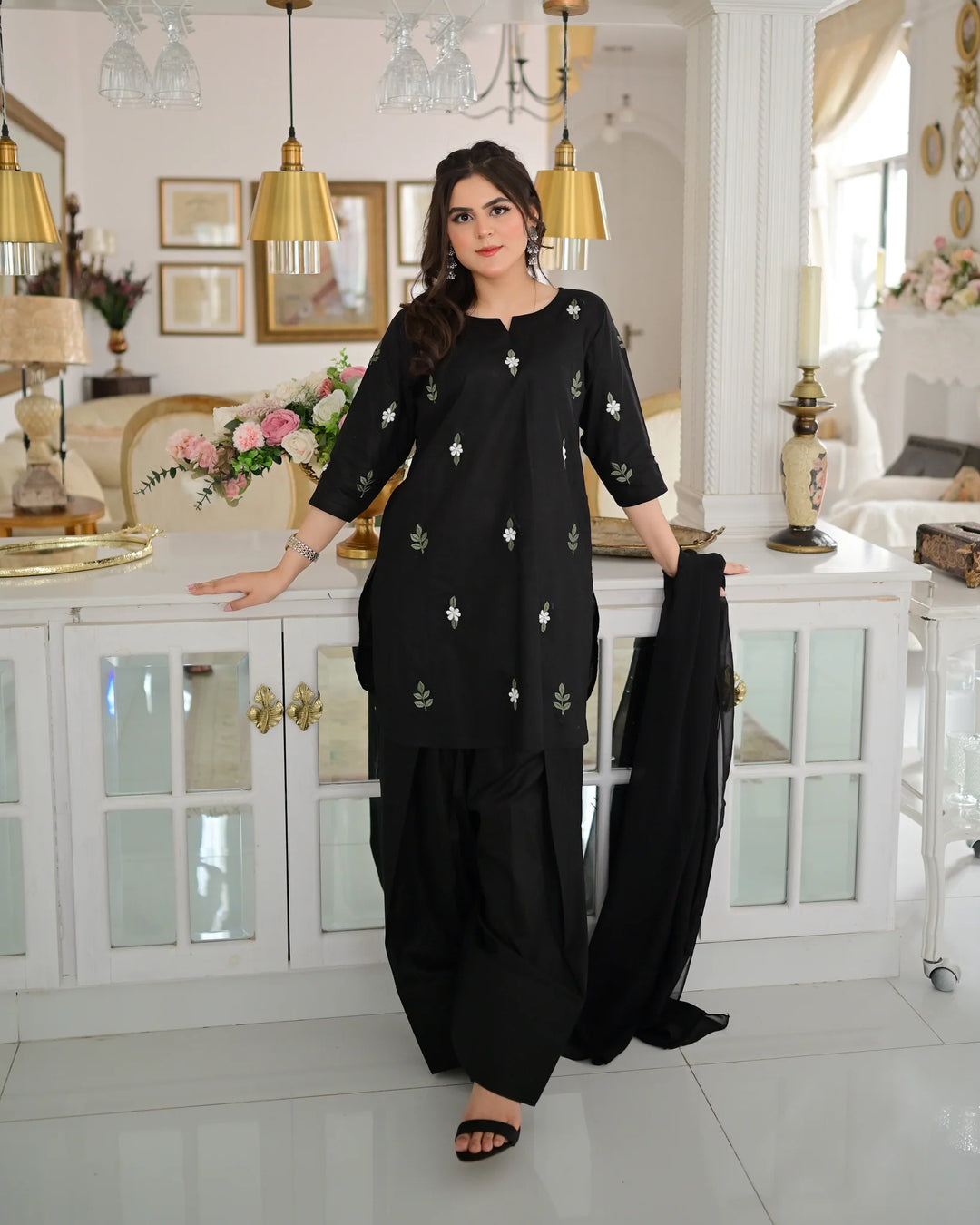 ATM26269 | Pakistani Designer's Anmol Embroidered Farshi Shalwar Suit