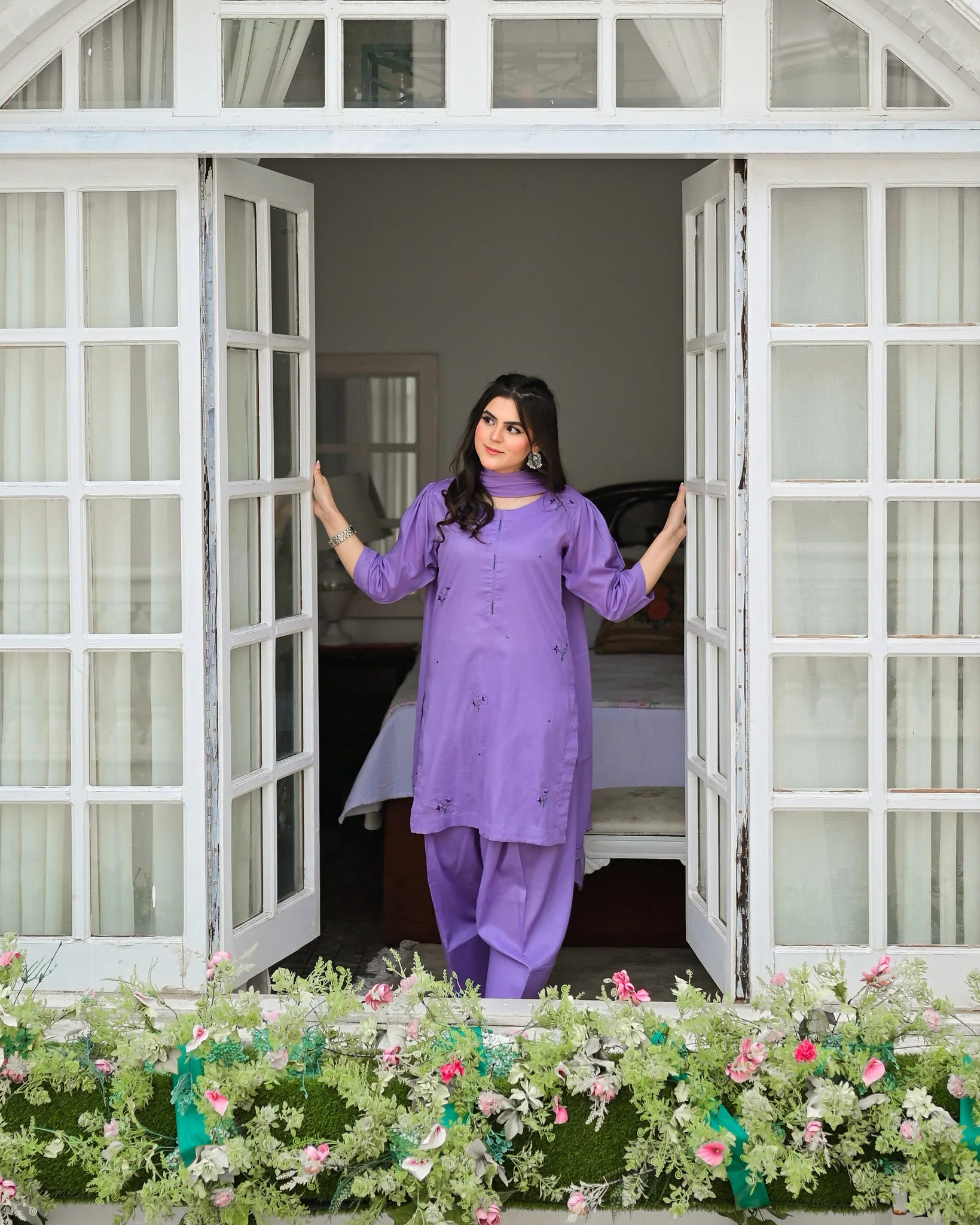 ATM26272 | Pakistani Designer's Aangan - Embroidered Farshi Shalwar Suit