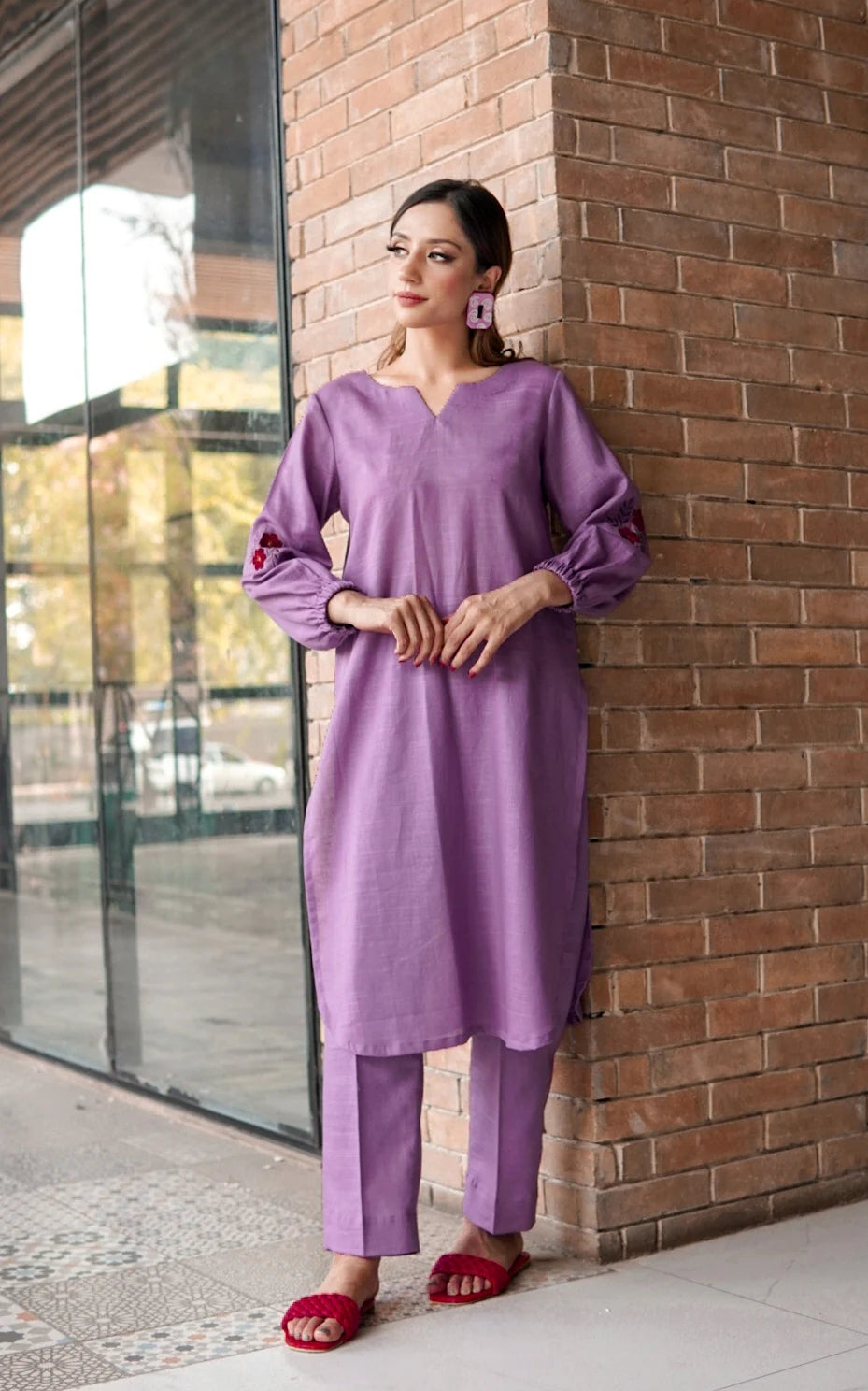 ATM26285 | Pakistani Designer's Lilay 2PC Embroidered Readymade Suit