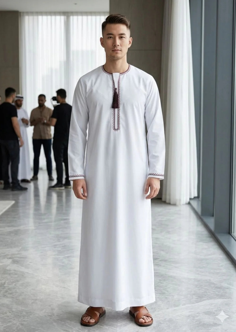 ATM26294 | Men’s White Embroidered Thobe