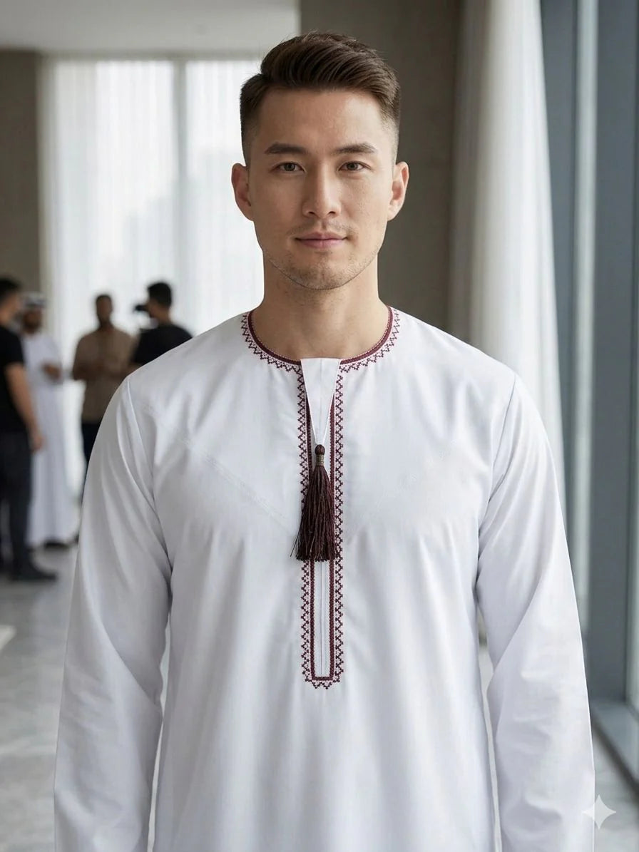 ATM26294 | Men’s White Embroidered Thobe