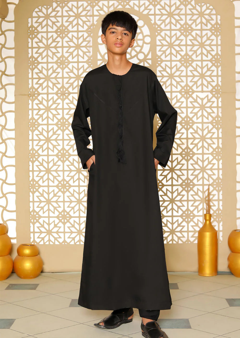 ATM26297 | Mens/Boys Omani Style Black Thobe