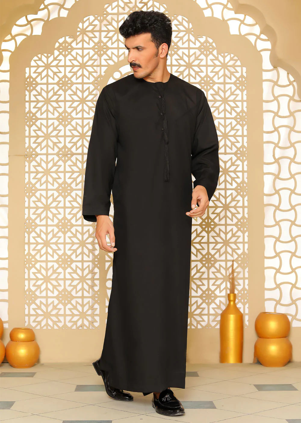 ATM26297 | Mens/Boys Omani Style Black Thobe