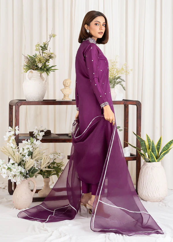 ATM26310 | Pakistani Designer's  Deep Purple Silk Readymade Partywear Suit