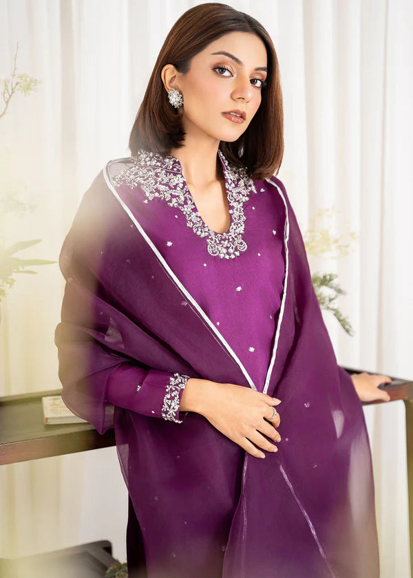 ATM26310 | Pakistani Designer's  Deep Purple Silk Readymade Partywear Suit